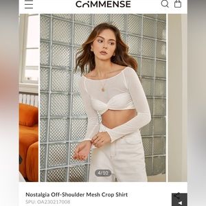 NWT Commense Sheer Mesh Crop Top. Nostalgia off shoulder mesh crop top.